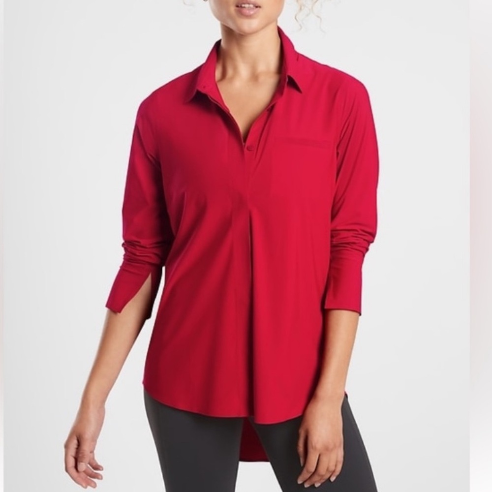 Athleta Urbanite Red Button Up Shirt Blouse XXS
